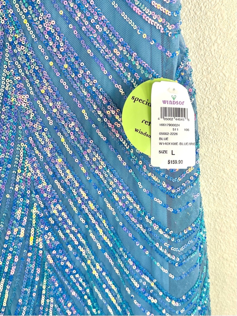 NEW Windsor Blue Sequin Mermaid Gown with Spaghetti Straps Open Back Large - Picture 7 of 11